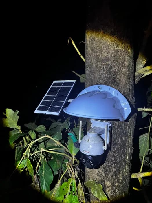 Solar panel and PTZ head — no mains run required at this position